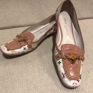 LOUIS VUITTON WHITE/TAN/LAVENDER FLATS SHOES S/7.5